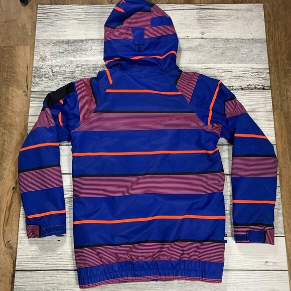 DC Shoes Co 10K Blue Orange Stripe Hooded Winter Snowboard Ski Jacket - Picture 3 of 13